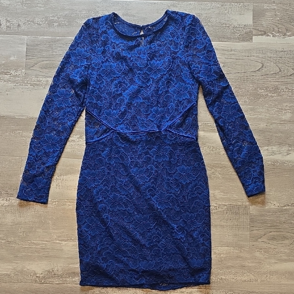 Blue Bodycon Mini Dress with Long Sleeves